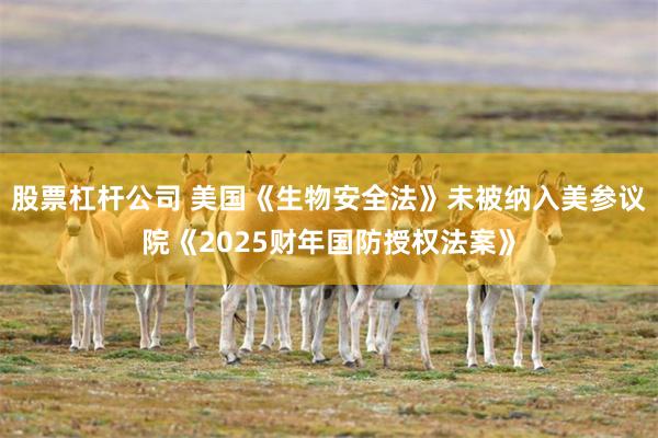 股票杠杆公司 美国《生物安全法》未被纳入美参议院《2025财年国防授权法案》